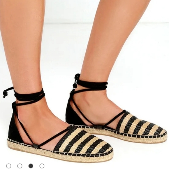 Sam Edelman Circus Lilly black stripe espadrille lace up flats - Picture 2 of 11